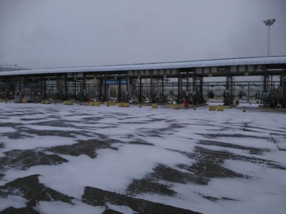 ISO tank car loading dock for pentane, hexane and heptane in snow scene ISO tank car loading dock for pentane, hexane and heptane in snow scene