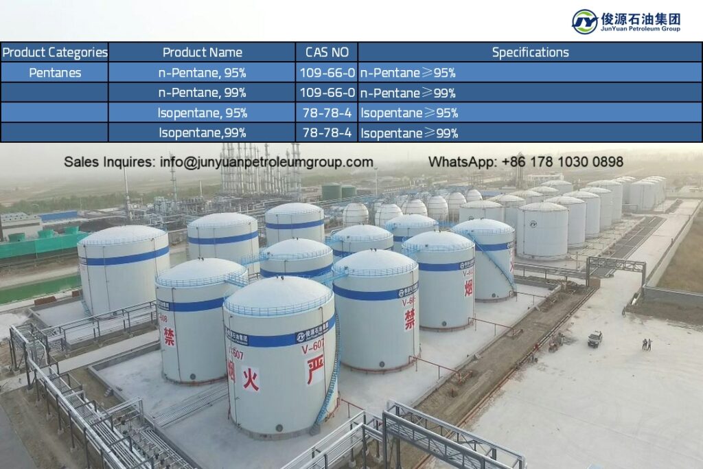 n-Pentane, isopentane and pentane blends storage tanks at our manufactuiring plant