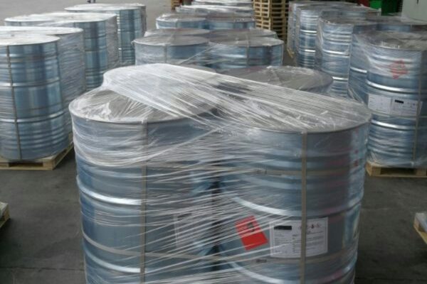 n-Hexane Drums are palletized and shrink wrapped for shipping.