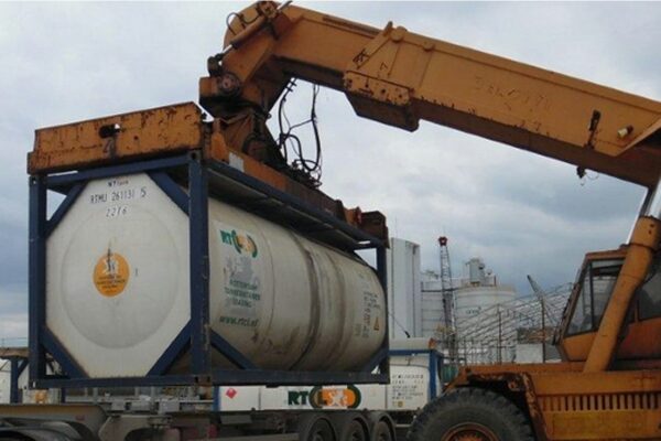 Loading n-Hexane ISO Container with Crane