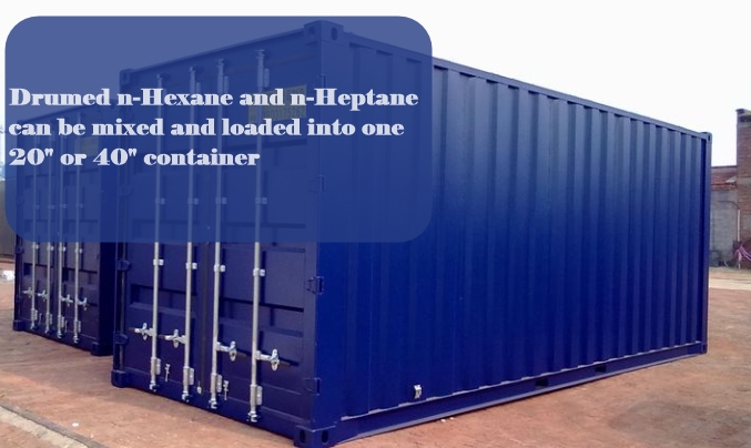 Drumed n-Hexane and n-Heptane can be mixed and loaded into one 20" or 40" container