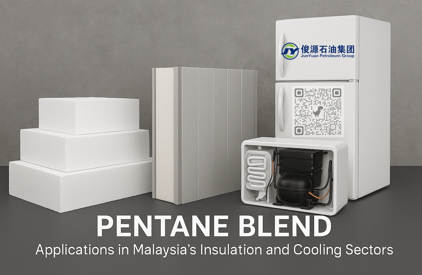 High-performance insulation materials — EPS foam blocks, sandwich panels, and refrigerator components — representing Pentane Blend applications in Malaysia’s growing insulation and cooling sectors.