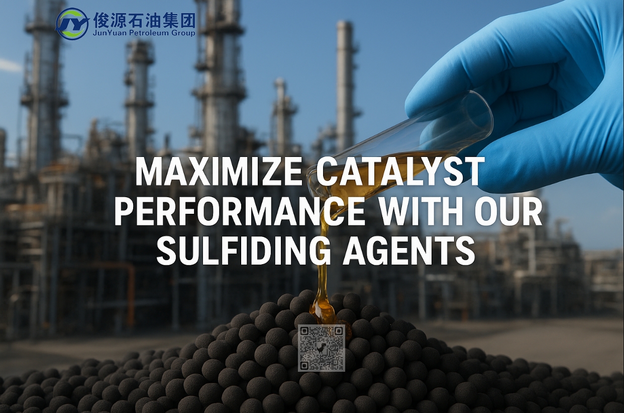 High-performance sulfiding agent being added to industrial catalysts in a petrochemical facility, illustrating optimized catalyst activation.