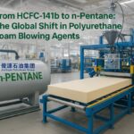 A modern polyurethane insulation board production line replacing HCFC-141b with n-Pentane as a blowing agent — symbolizing the global shift toward green, sustainable foam manufacturing.