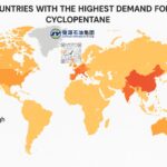 Global Cyclopentane demand heatmap showing major consumption regions and Junyuan Petroleum Group supply.