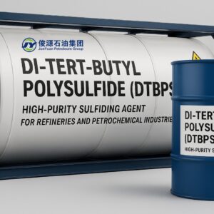 ISO tank and drum labeled Di-tert-Butyl Polysulfide (DTBPS) for industrial catalyst activation.