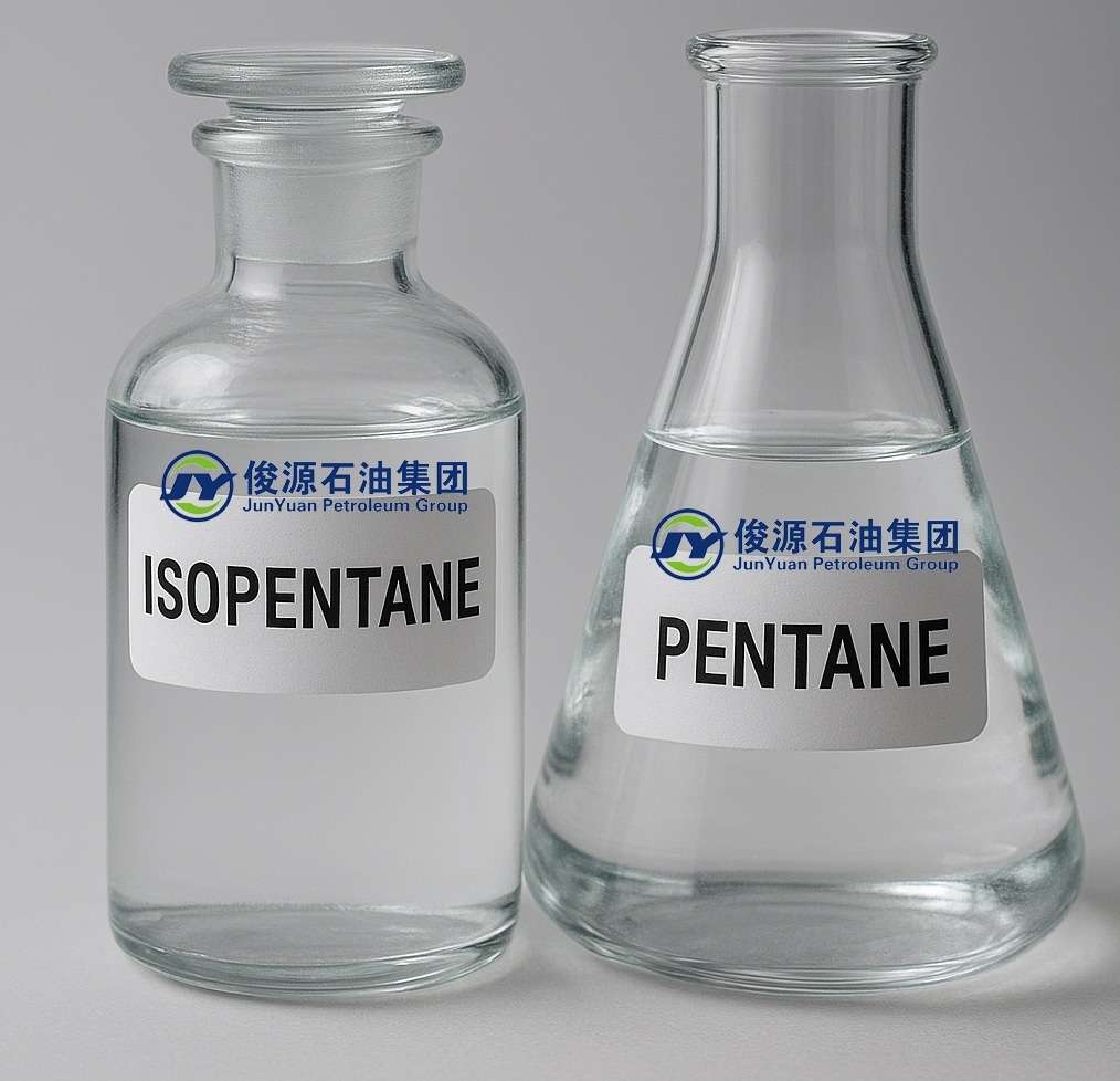High-purity Isopentane and Pentane in labeled laboratory glassware, showcasing precision solvent applications.
