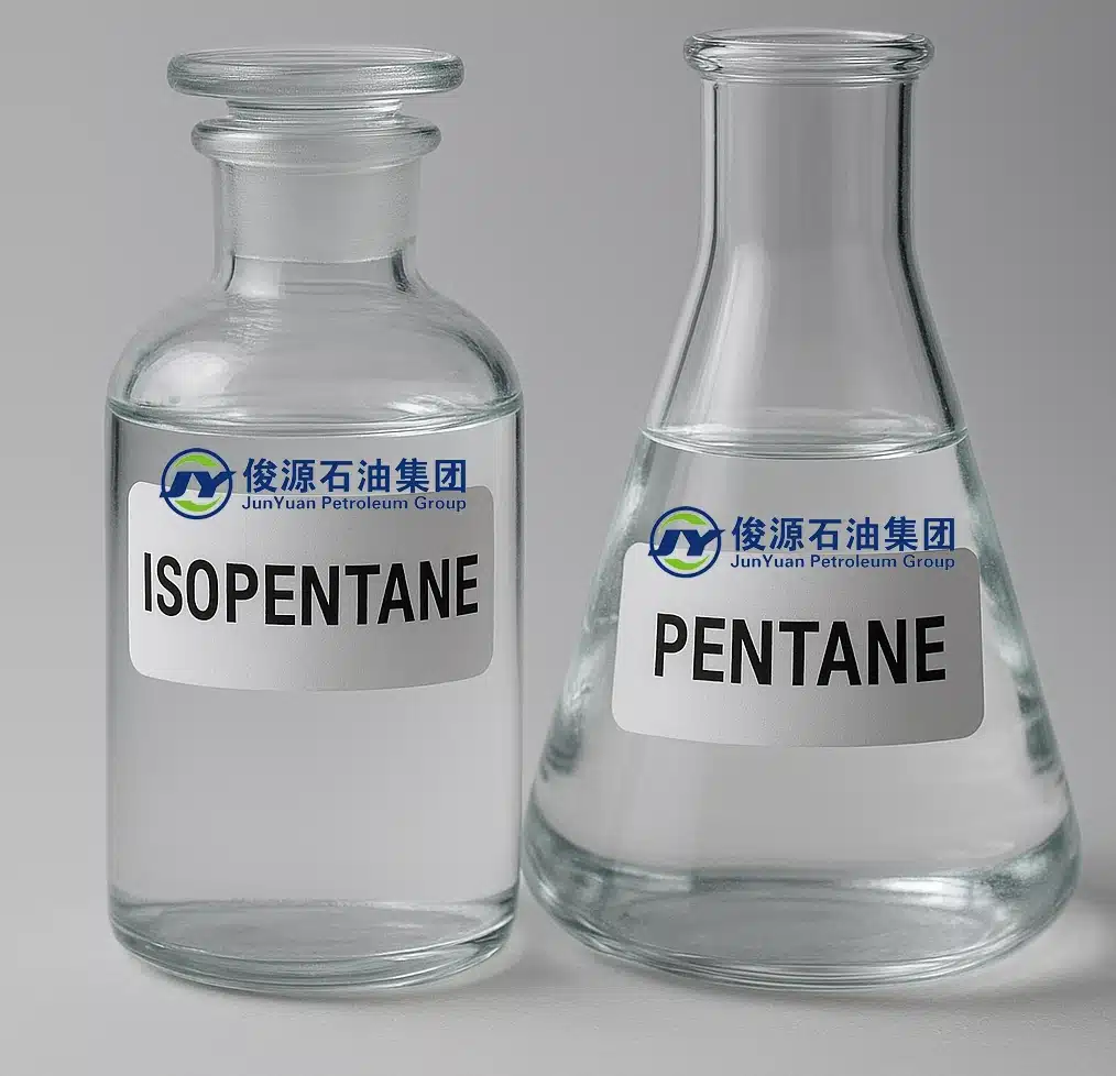 High-purity Isopentane and Pentane in labeled laboratory glassware, showcasing precision solvent applications.