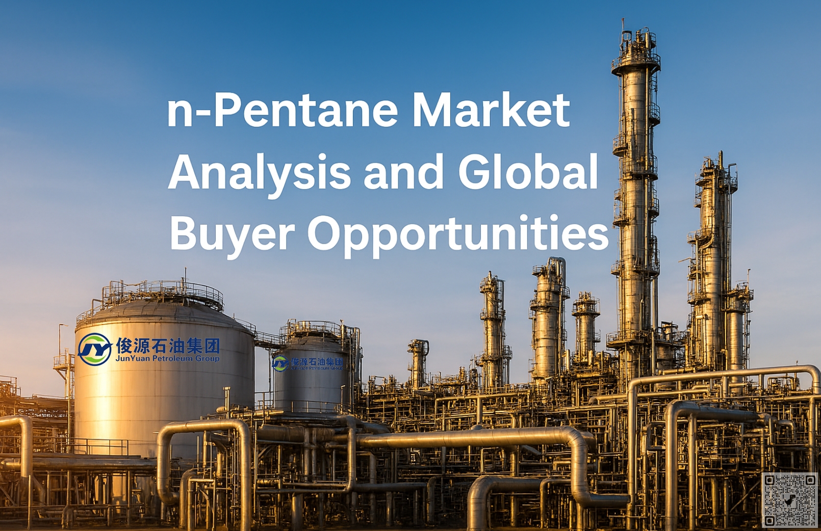 Global n‑Pentane supply chain – industrial chemical plant with storage tanks and distillation columns under clear sky