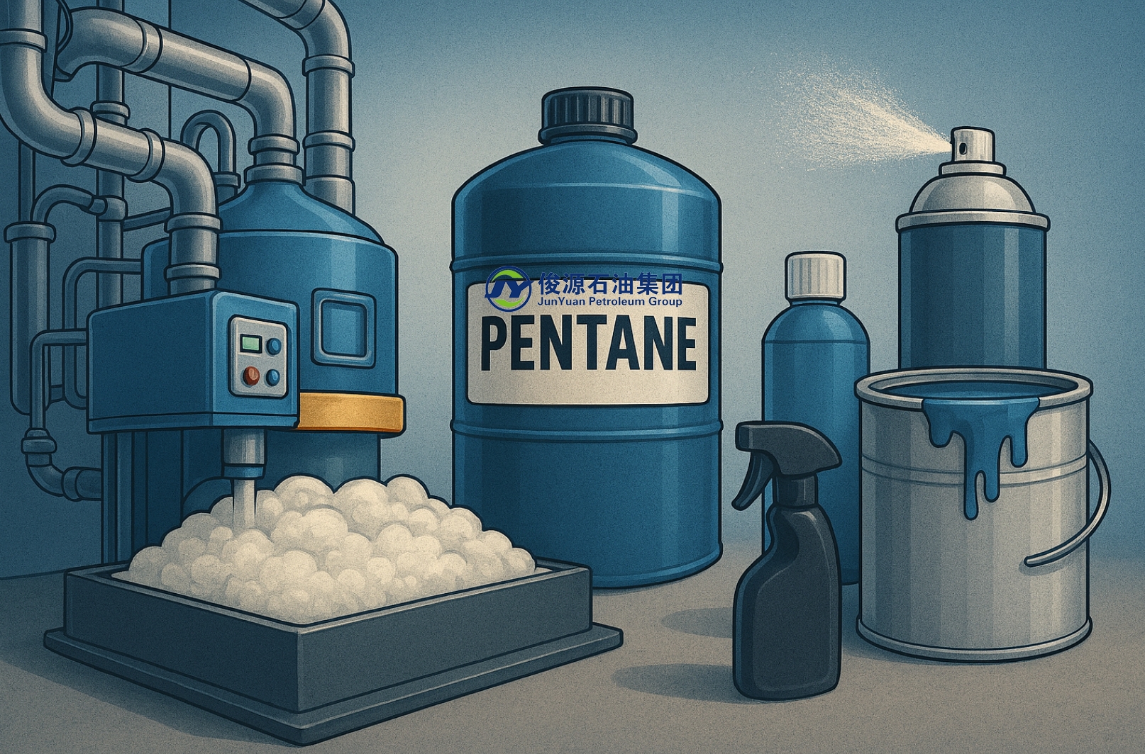 Industrial foam manufacturing and chemical solvent applications using pentane products.