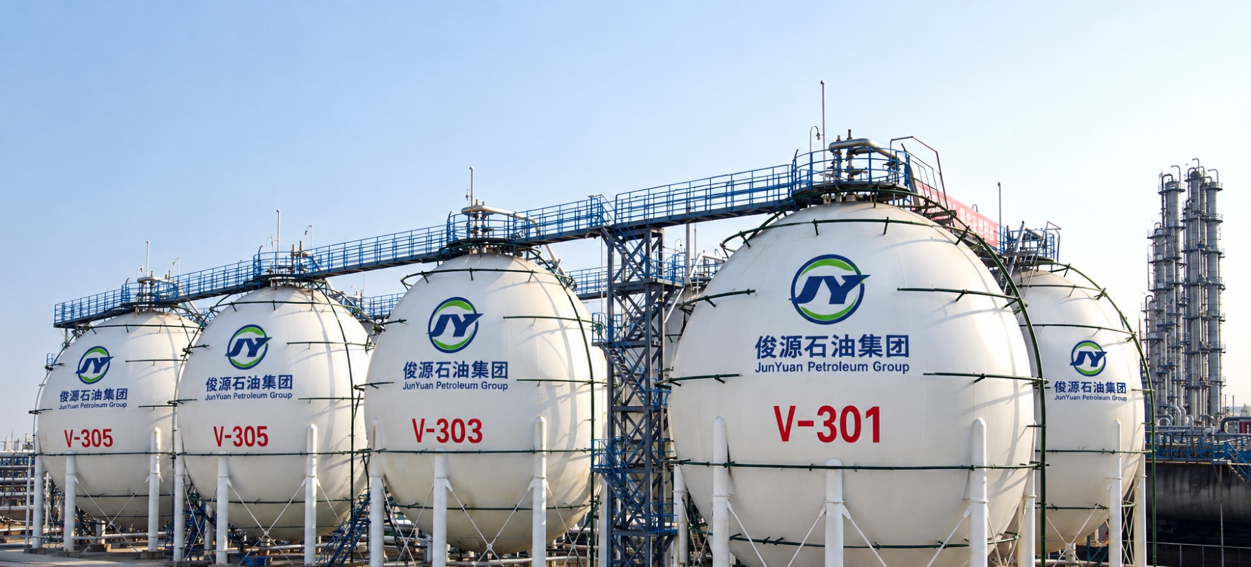 JunYuan Petroleum Group spherical storage tanks at petrochemical facility